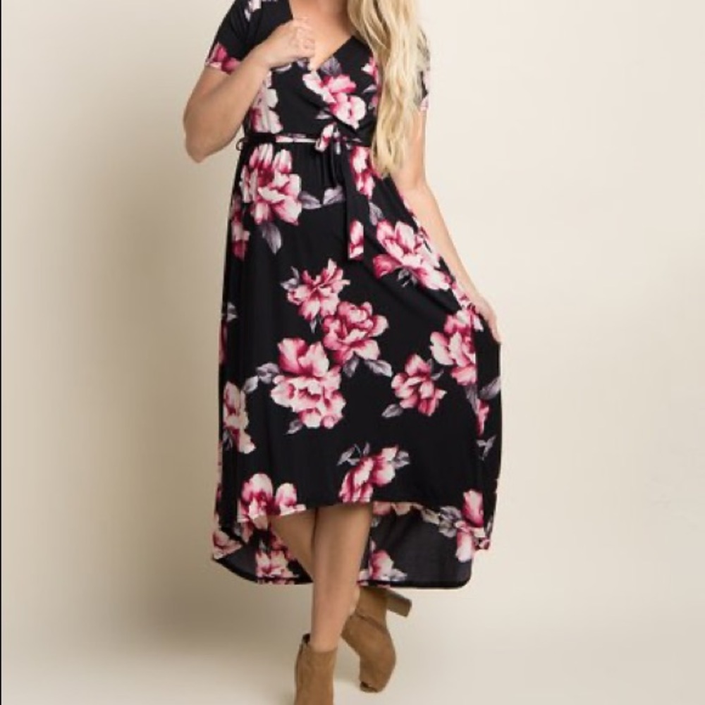 Black floral maternity dress